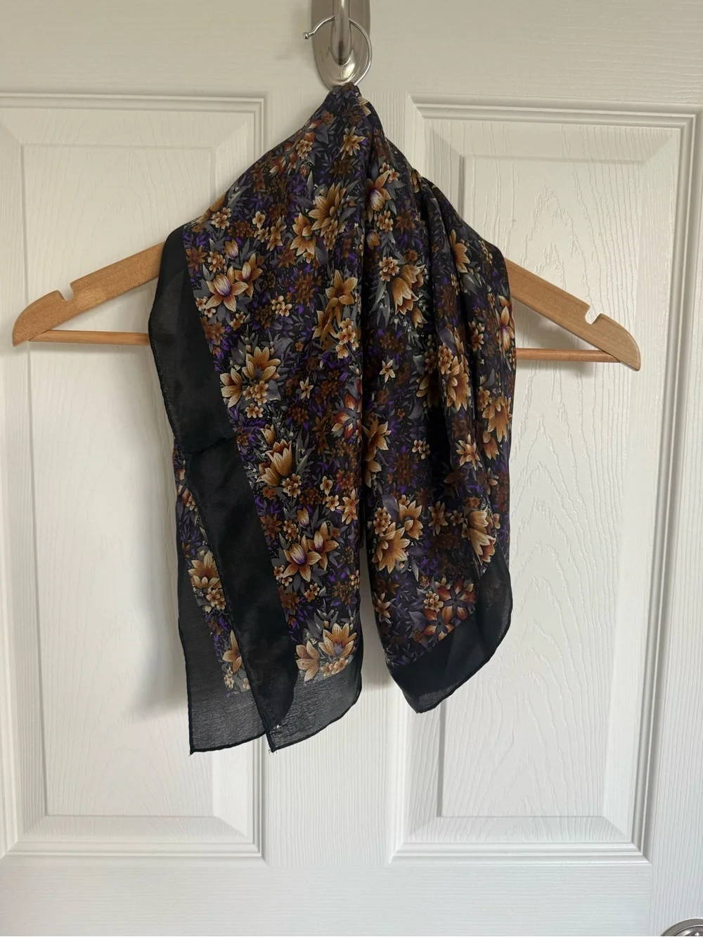 Elaine Gold for Collection XIIX Silk Square Scarf Floral Purple Tan Ivory